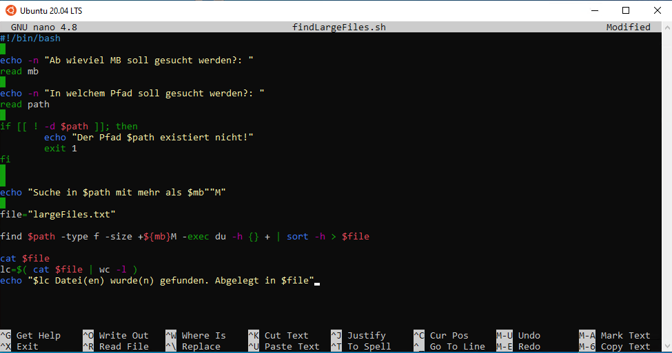 Dateiinhalt findLargeFiles.sh