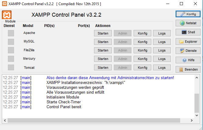 Das XAMPP ControlPanel